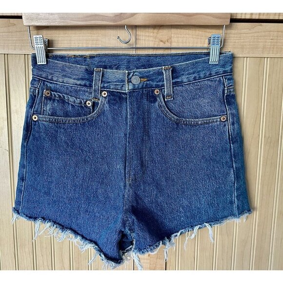 Vintage Levi’s Jean Shorts Cut Off Denim Zipper Fits Size 29 Redone In Amsterdam - Picture 1 of 5